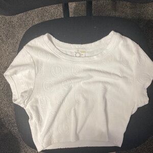 Aerie cropped white smiley T-shirt